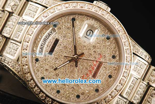 Rolex Day-Date Automatic Movement Diamond Case with Diamond Dial and Diamond Strap-ETA Coating - Click Image to Close